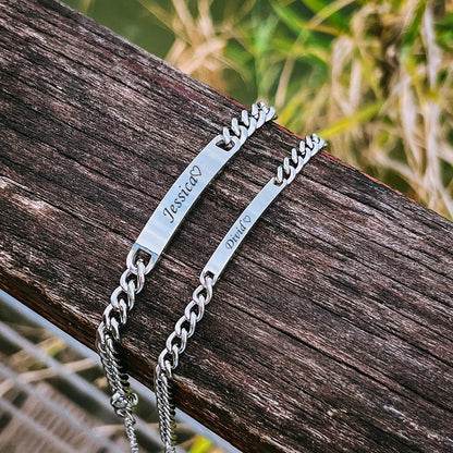 Couples Names Engraving Bracelet Set
